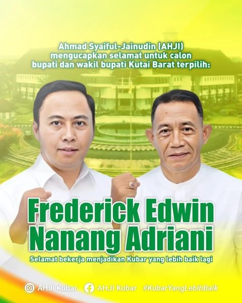 Calon bupati dan wakil bupati, Frederick Edwin dan Nanang Adriani (FENA) nomor urut 1