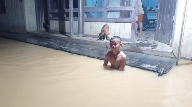 Kondisi banjir di desa Dilangputi kecamatan Bentian Besar kabupaten Kutai Barat Senin (27/1/2025)