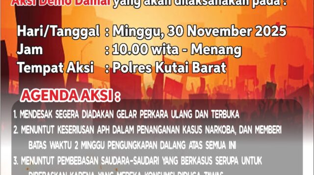 Seruan Aksi Damai Aliansi Masyarakat Anti Narkoba Kutai Barat, Jumat (28/11/2025) Penulis: Johansyah