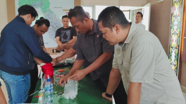 Anggota Satnarkoba Polres Kubar sedang mengemas Barang Bukti di Makodim 0912/Kubar yang akan di bawa Ke Mako Polr4es Kubar,Kamis (20/11/2025), Foto istimewa Reportase Expose.com. (Johansyah)