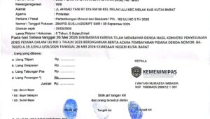 Keterangan Foto: Surat bebas yang diterbitkan Lembaga Pemasyarakatan (Lapas) Kelas IIA Tenggarong untuk terpidana kasus pertambangan, Budi Permanto, Selasa (26/5/2026).