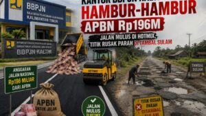 Gambar Ilustrasi: Soroti Kualitas Proyek Rp196 Miliar: Kondisi pengerjaan jalan nasional ruas Simpang Blusuh - Mentiwan di Kabupaten Kutai Barat yang dikerjakan PT Trimurti Perkasa. Proyek di bawah pengawasan BBPJN Kaltim ini memicu protes warga karena melapisi hotmix baru pada jalan yang masih mulus, sementara segmen berlubang parah hanya mendapatkan penanganan tambal sulam.