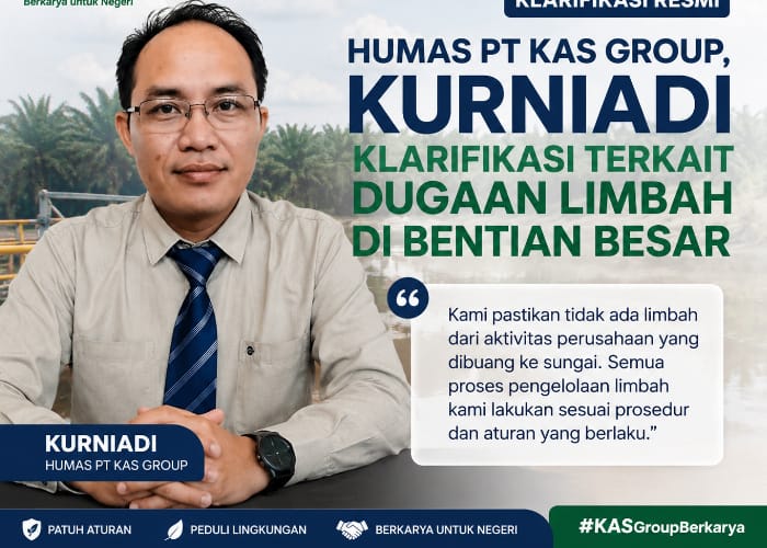 Keterangan Foto: Humas PT Kalimantan Agro Sukses (KAS) Group, Kurniadi, saat memberikan klarifikasi terkait dugaan pencemaran sungai. Ia menegaskan bahwa penentuan sumber pencemaran harus didasarkan pada hasil pemeriksaan dan verifikasi objektif, bukan semata-mata berdasarkan kondisi visual maupun informasi yang beredar di masyarakat. Penulis: Johansyah